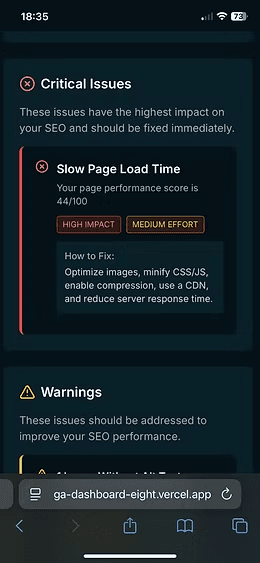 GrowthPlan mobile — critical issues view